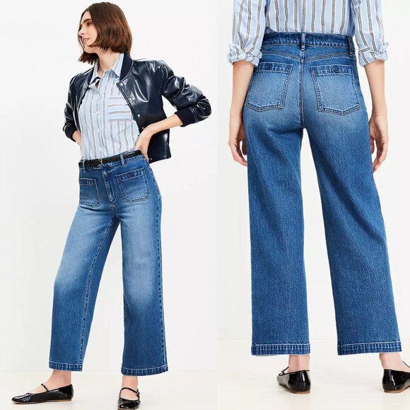 LOFT Denim - LOFT Sailor High Rise Wide Leg Crop Jeans in Vintage Indigo Wash NEW